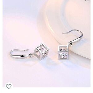 Shiny Rhinestone Cube Dangle Teardrop Earrings